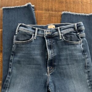 MOTHER High-Rise Straight Jeans in Medium Blue